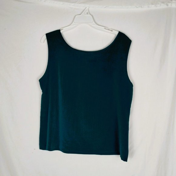 1970's Vintage Sleeveless Silky Flowy Teal Green Slip on Blouse Size Large - Picture 4 of 10